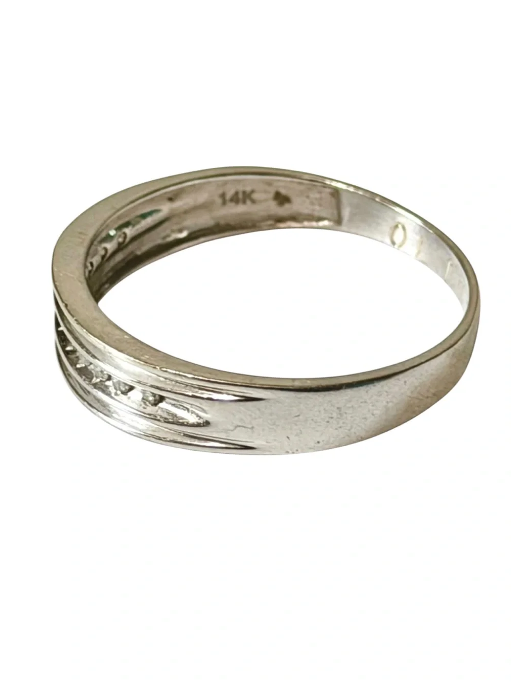 Men’s 14K Solid White Gold Diamond Wedding Band Ring Size 12.5